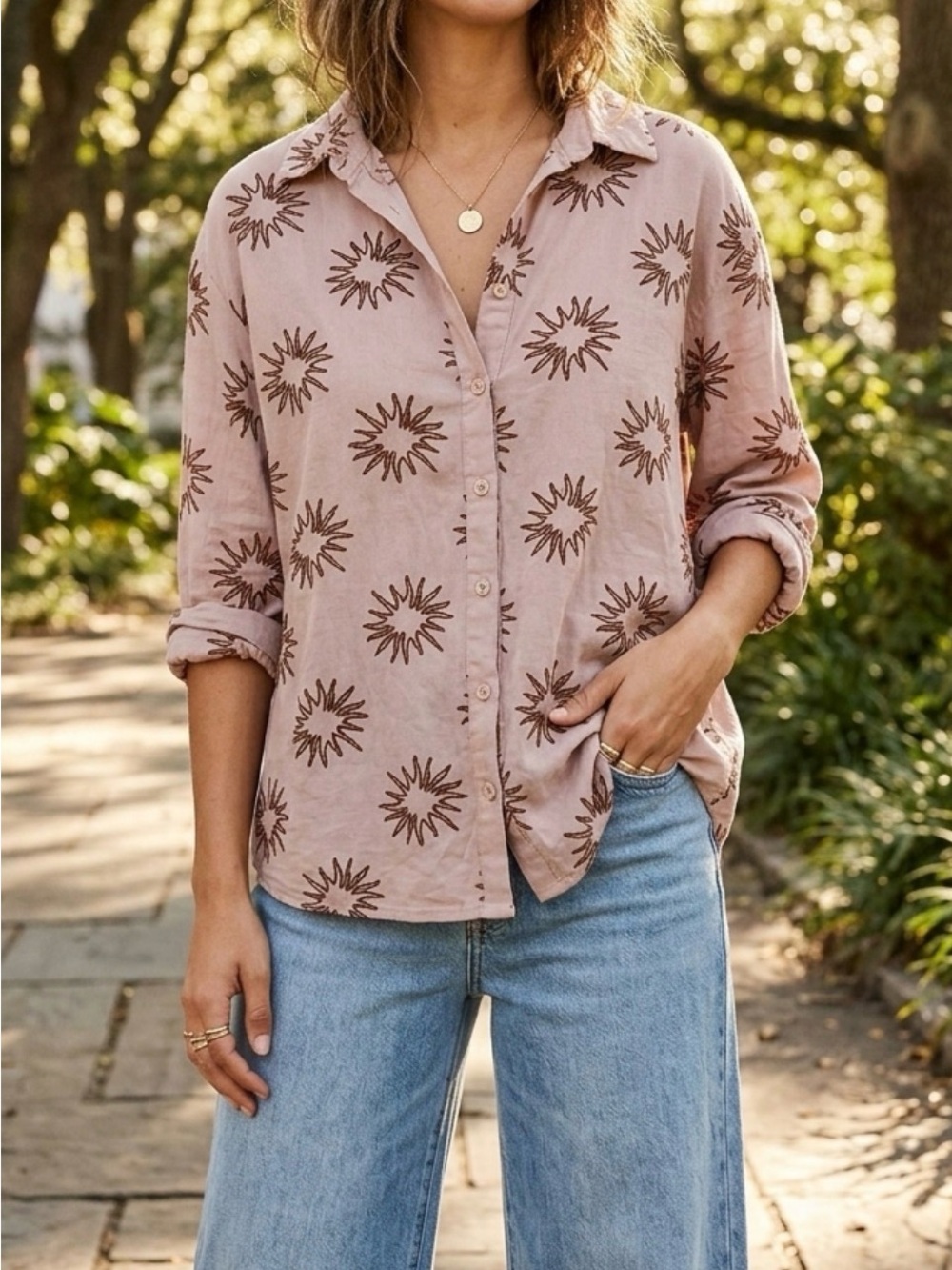 Princess Polly Womens Blush Pink Printed Button-Up Shirt